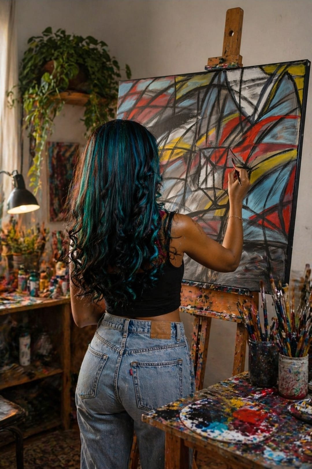Sol Nammah D'or pintando em transe um quadro sagrado